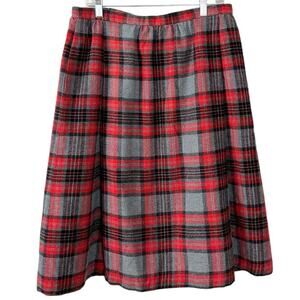 Vintage 70s Plus Size 20 Tartan Plaid Wool Skirt Preppy Academia College Red